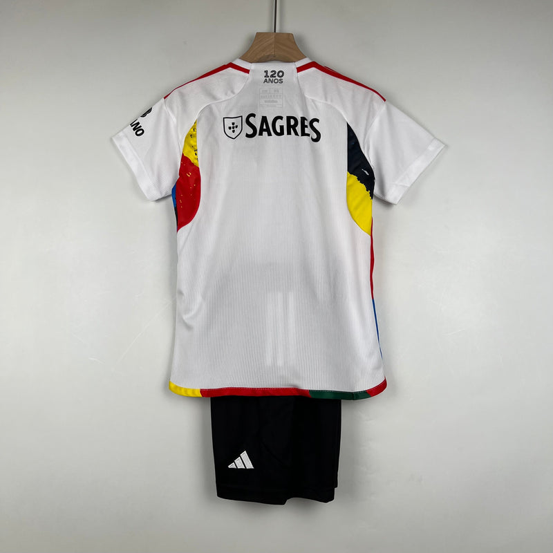 Conjunto infantil Benfica Branco 2023/24 Third - Calção preto (STOCK)