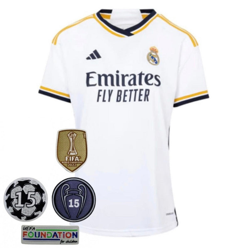 Camisola Real Madrid Home - COM TODOS BADGES CHAMPIONS 2023/24